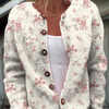 Pink Rose Florets Print Buttoned Cardigan Sweater