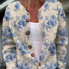 Women's Lovely Floral Art Print Buttoned Cardigan Sweater