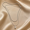 Double Layer White Gold Necklace with Teardrop Pendant