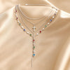 Necklace and Earring Set in White Gold with Multicolored Stones