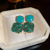 Blingbling Inlaid Artificial Glass Square Pendant Earrings