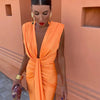 Selena - Elegant Fiery Drape Wedding Guest Maxi Dress