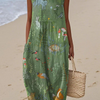 Women's Sleeveless Pocket Wrap Dress with Vintage Woodland Animal Print