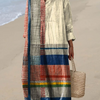 Lara | Retro Geometric Line Art Print Summer Maxi Dress