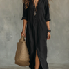 Soline™ | Oversized Black Maxi Dress with Buttons