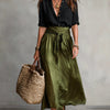 Vera™ | Two-Piece Set: Black Top and Olive Green Midi Skirt