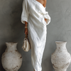 Elegant Flowing Dress in Ivory White with Off-Shoulder